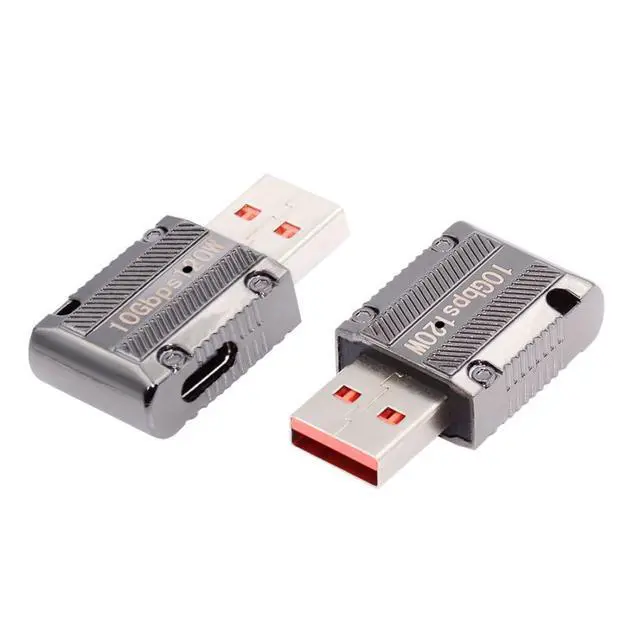 Alt view image 7 of 7 - USB C to USB 3.0 Data 10Gbps Power 120W Connector Adapter Mecha Cyberpunk Style 90 Degree Left Angled Slim Type
