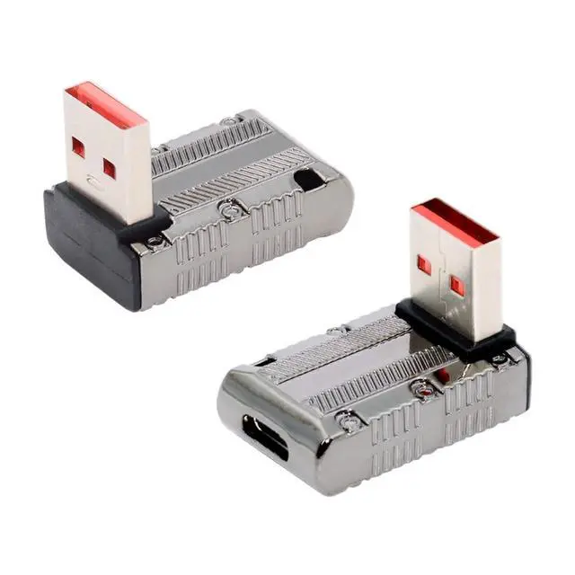 Alt view image 7 of 7 - USB C to USB 3.0 Data 10Gbps Power 120W Connector Adapter Mecha Cyberpunk Style 90 Degree Down Angled Low Profile Type