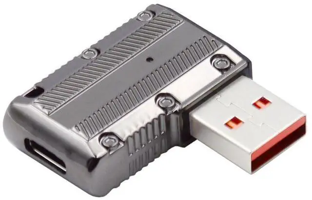 Main image of USB C to USB 3.0 Data 10Gbps Power 120W Connector Adapter Mecha Cyberpunk Style 90 Degree Left Angled Flat Type