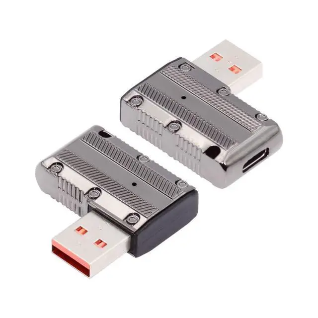 Alt view image 7 of 7 - USB C to USB 3.0 Data 10Gbps Power 120W Connector Adapter Mecha Cyberpunk Style 90 Degree Left Angled Flat Type