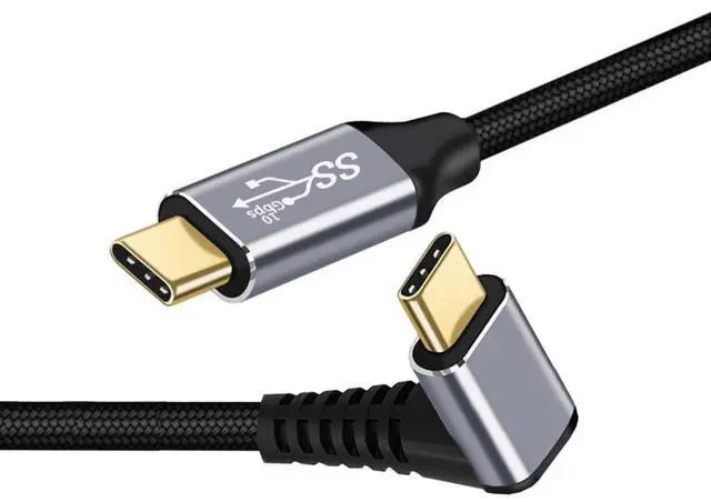 Main image of USB C Cable,USB 3.1 Gen 2 Type C to C 10Gbps Data Transfer PD 100W Fast Charging 90 Degree UP Angled Nylon Braided Cable Support Video Output 3.28FT/1.0M