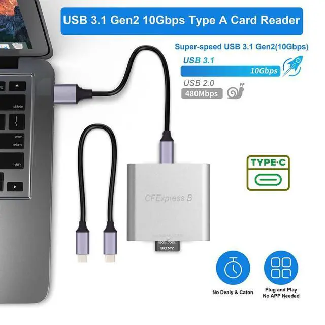 Alt view image 2 of 7 - USB 3.1 Gen 2 10Gbps CF Express Type B Memory Card Reader with USB 3.0/USB C to USB C Data Cable