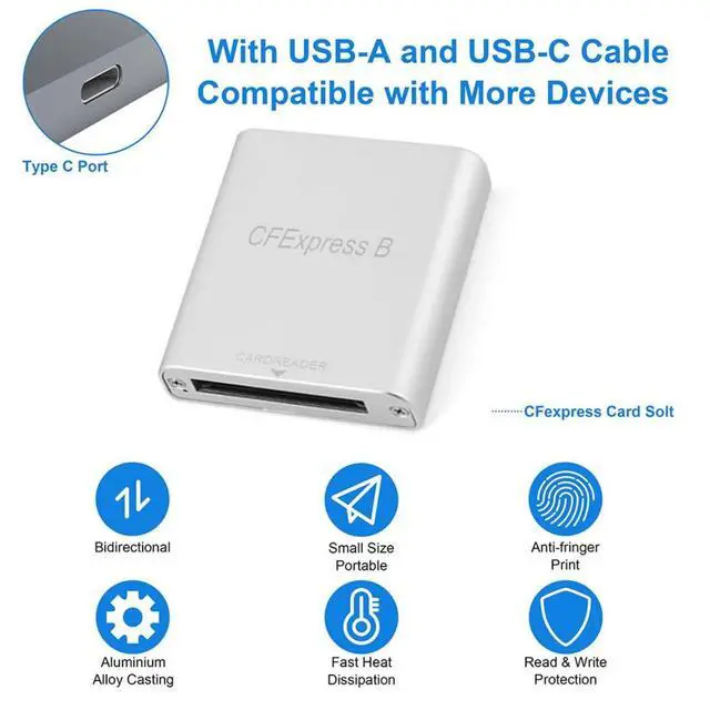 Alt view image 5 of 7 - USB 3.1 Gen 2 10Gbps CF Express Type B Memory Card Reader with USB 3.0/USB C to USB C Data Cable