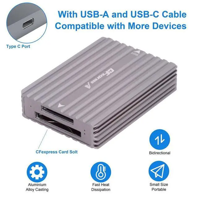 Alt view image 4 of 7 - 2 in 1 USB 3.1 Gen 2 10Gbps CF Express Type A/B Memory Card Reader with USB 3.0/USB C to USB C Data Cable