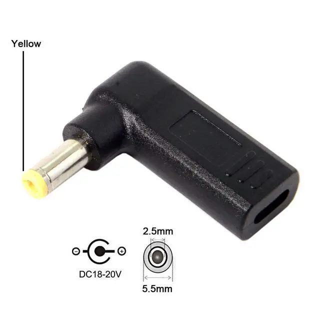 Alt view image 2 of 7 - USB C to DC 5.5x2.5MM 90Degree Angled PD65W 20V Fast Charging Power Adapter for Laptop