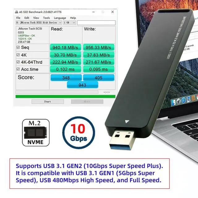 Alt view image 2 of 7 - CY USB 3.0 to NVME M-Key M.2 NGFF SSD External PCBA Conveyor Adapter with Flash Disk Enclosure (Black)