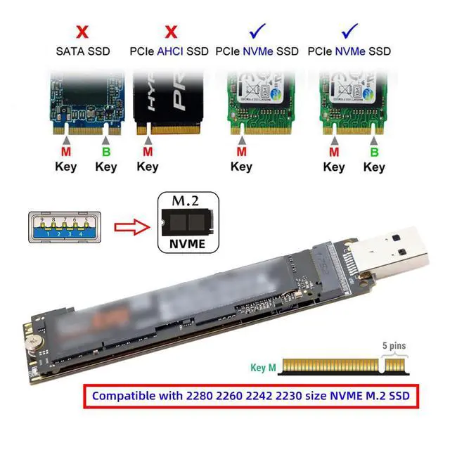 Alt view image 3 of 7 - CY USB 3.0 to NVME M-Key M.2 NGFF SSD External PCBA Conveyor Adapter with Flash Disk Enclosure (Black)