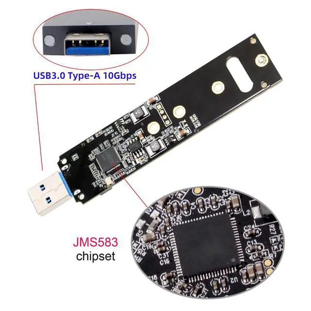 Alt view image 6 of 7 - CY USB 3.0 to NVME M-Key M.2 NGFF SSD External PCBA Conveyor Adapter with Flash Disk Enclosure (Black)
