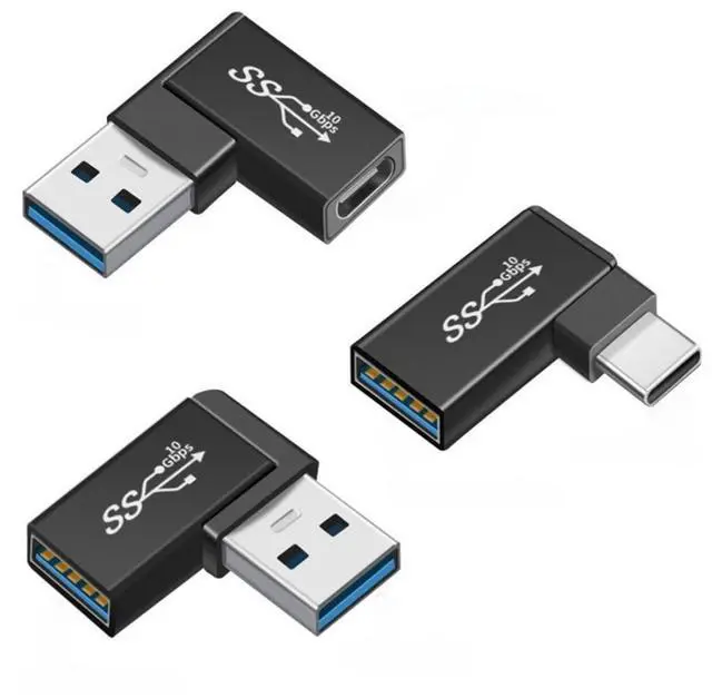 Main image of 3 Pack USB 3.0 Adapter,USB A to USB A/USBC 90 Degree Angled OTG Converter Support External Devices, Data Transfer and Charging