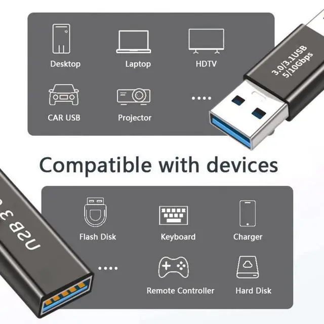 Alt view image 2 of 7 - 4 Pack USB 3.0/3.1 Connector USB 3.0 to USB C 10Gbps OTG Data Charge Converter Adapter