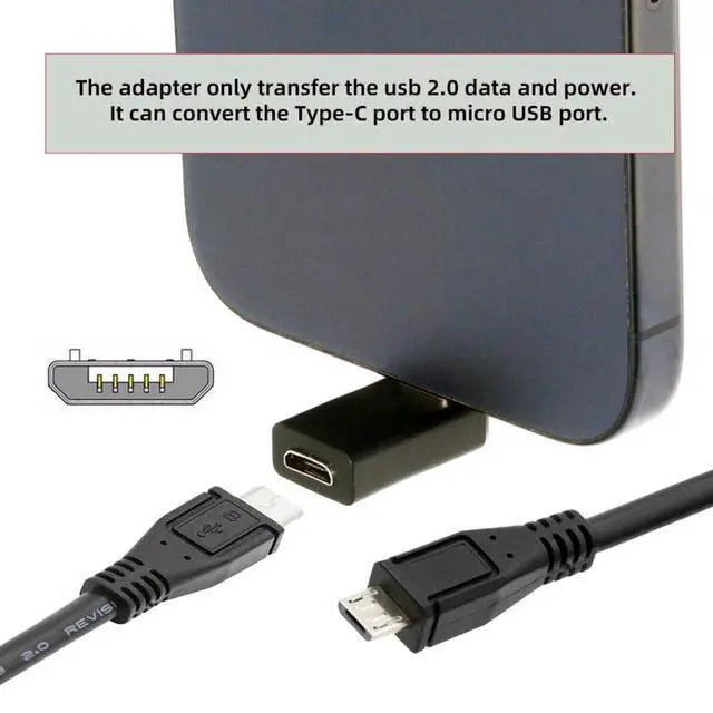 Alt view image 6 of 7 - 2 Pack Micro USB 2.0 Connector, USB C Male to Micro USB 5Pin Female 90 Degree Angled Charging Data Connector Adapter