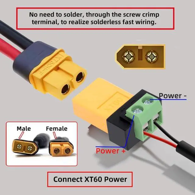 Alt view image 3 of 7 - XT60 2Pin Plug Charging Terminal Solderless Adapter for Aircraft Model/Car Model/Remote Control Toy/Battery Charger