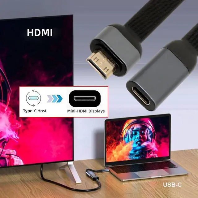 Alt view image 3 of 7 - 3.46 Inch USB C to Mini HDMI Flat Short Cable,USB Type C to Mini HDMI Displays One Way Transmission 4K@60Hz High Speed for Monitor Compatible with Thunderbolt3/4 Port