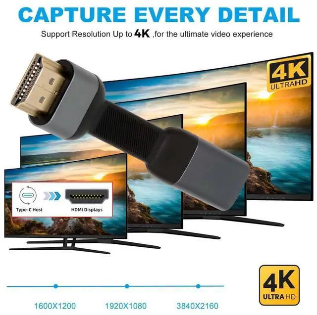 Alt view image 4 of 7 - 3.46 Inch USB C to HDMI Flat Short Cable,USB Type C to HDMI Displays One Way Transmission 4K@60Hz High Speed for Monitor Compatible with Thunderbolt3/4 Port