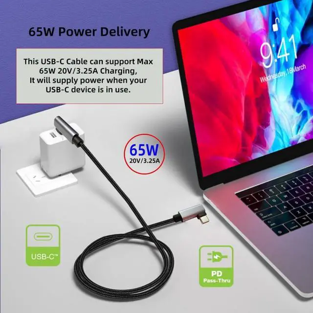 Alt view image 2 of 7 - 0.98FT USB C to C Cable,USB C 4K@60Hz Video 10Gbps Data Transfer PD 65W Fast Charging Dual 90 Degree Angled Braided Cable