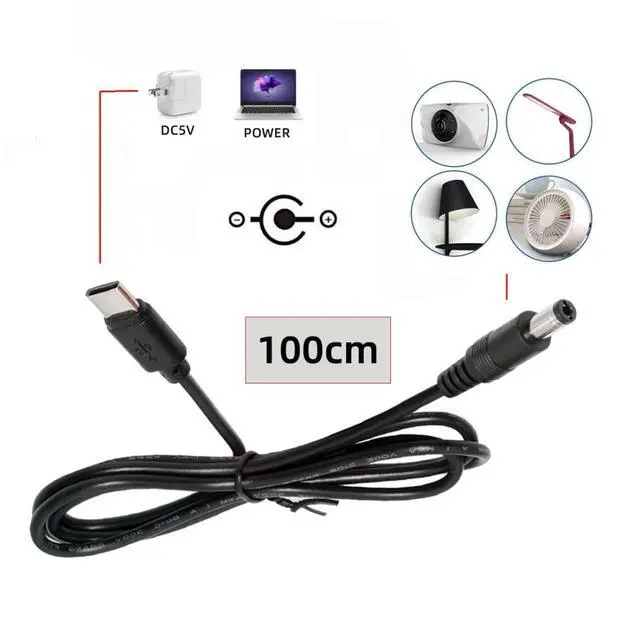 Alt view image 4 of 7 - 3.28FT USB C to DC 5V 5.5x2.1mm Power Charge Cable with 5.1K Resistor for USB Fan/LED Desk/Bedside Lamp/Driving Recorder