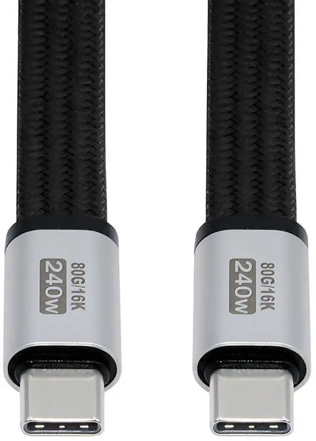 Main image of 7.09 Inch USB C Short Flat Braided Cable,Support PD 240W/80Gbps/16K@30Hz Video/OTG Compatible with Thunderbolt3/4 with Magnetic