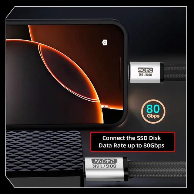 Alt view image 5 of 7 - 7.09 Inch USB C Short Flat Braided Cable,Support PD 240W/80Gbps/16K@30Hz Video/OTG Compatible with Thunderbolt3/4 with Magnetic