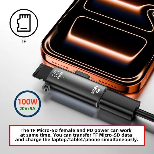 Alt view image 6 of 7 - USB C Micro SD Card Reader,2 in 1 USB C to Micro SD Adapter with PD100W Fast Charging Port for TF Micro SDHC SDXC