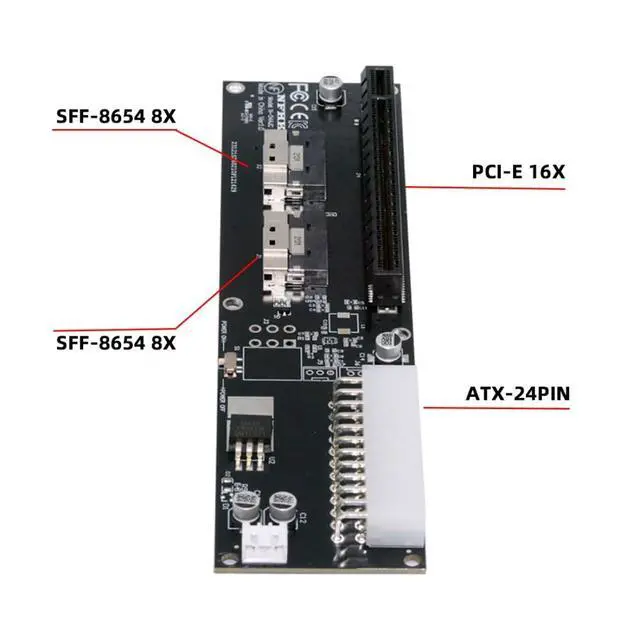 Alt view image 7 of 7 - Dual Port SlimSAS SFF-8654 8i to PCIe 4.0/5.0 X16 PCI Express Expansion Card Adapter with 12V 24Pin Power Port for eGPU Graphics/Sound/LAN Card