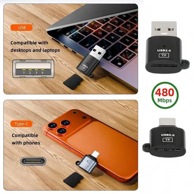 Alt view image 3 of 7 - 2 Pack USB Micro SD Card Reader, USB 2.0 Type-A/C to Micro SD Adapter for TF Micro SDHC SDXC