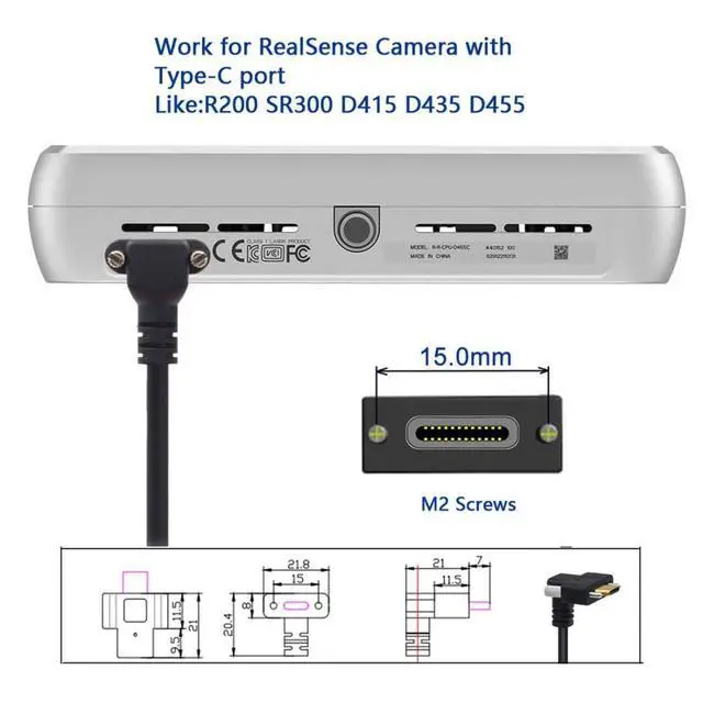 Alt view image 6 of 7 - 3.28FT USB C to C Cable,USB C 90 Degree Right Angled Extension Cable Supports 4K@60Hz 10Gbps Data Transmission and PD65W Fast Charging with Screw Spacing of 6.8/15.0 mm