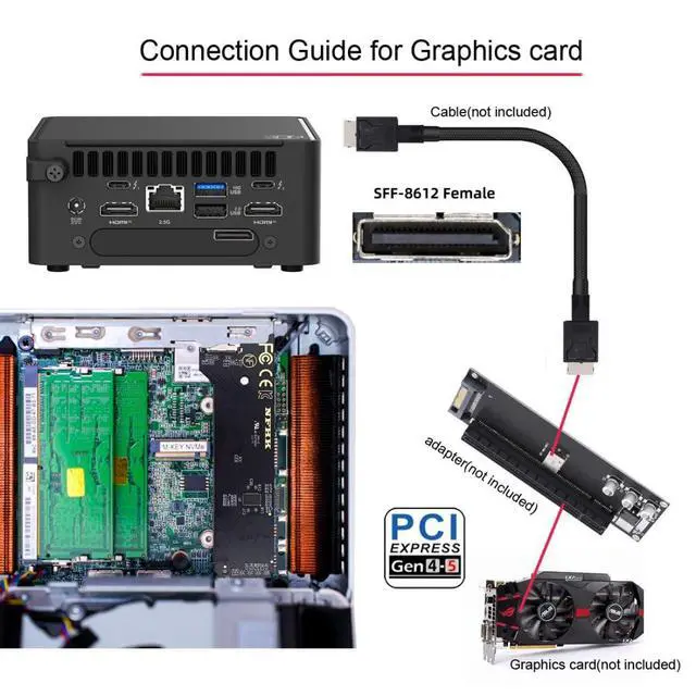 Alt view image 4 of 7 - PCI Express 5.0/4.0 M.2 to NVME/Oculink SFF-8612 Adapter for NUC 15 Pro NUC15CRH Built-in Port Upgrade Expansion Adapter