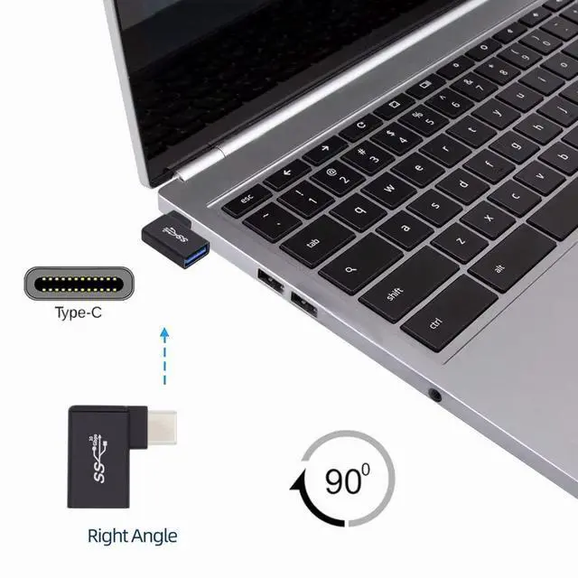 Alt view image 3 of 7 - USB to USB C Adapter, USB C Male to USB 3.0 Female 10Gbps High Speed Data Transfer OTG 90 Degree Right Angled Converter Adapter