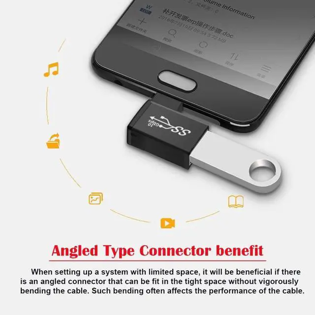 Alt view image 4 of 7 - USB to USB C Adapter, USB C Male to USB 3.0 Female 10Gbps High Speed Data Transfer OTG 90 Degree Right Angled Converter Adapter