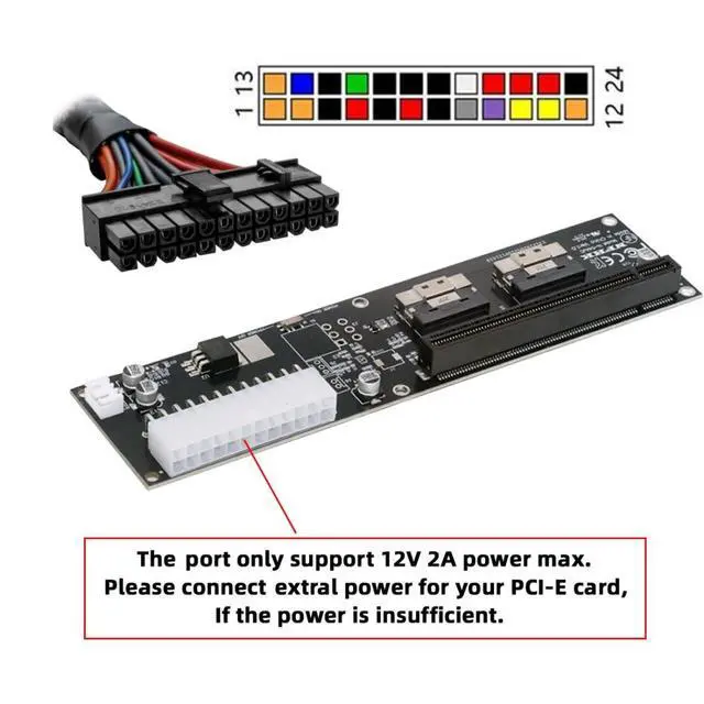 Alt view image 4 of 7 - Dual Port SlimSAS SFF-8654 8i to PCIe 4.0/5.0 X16 PCI Express Expansion Card Adapter with 12V 24Pin Power Port for eGPU Graphics/Sound/LAN Card
