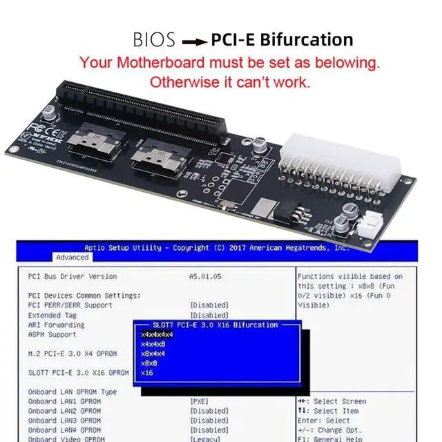 Alt view image 6 of 7 - Dual Port SlimSAS SFF-8654 8i to PCIe 4.0/5.0 X16 PCI Express Expansion Card Adapter with 12V 24Pin Power Port for eGPU Graphics/Sound/LAN Card