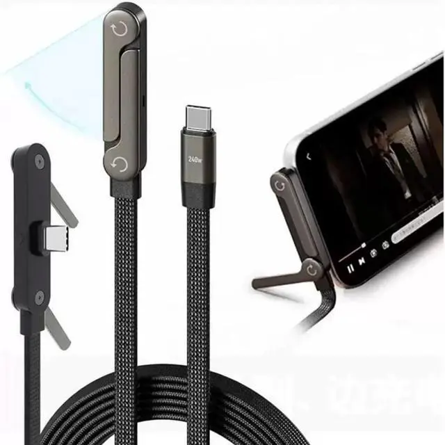 Main image of 4.92FT USB C 2 in 1 Invisible Folding Stand Charging Cable,USB 2.0 Type C Male to Male PD 240W Fast Charging Braided Cable Compatible with iPhone 17