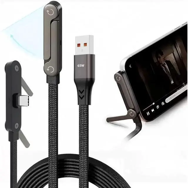 Main image of 4.92FT USB C 2 in 1 Invisible Folding Stand Charging Cable,USB 2.0 Type A Male to C Male PD 65W Fast Charging Braided Cable Compatible with iPhone 17
