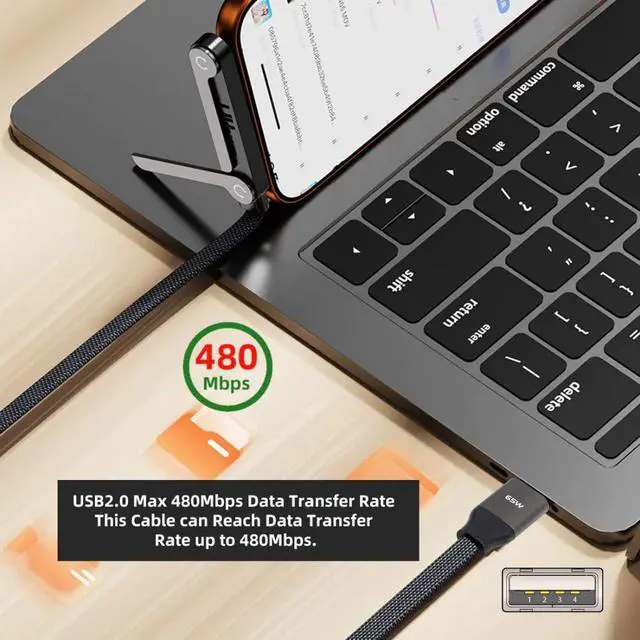 Alt view image 3 of 7 - 4.92FT USB C 2 in 1 Invisible Folding Stand Charging Cable,USB 2.0 Type A Male to C Male PD 65W Fast Charging Braided Cable Compatible with iPhone 17