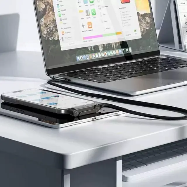 Alt view image 5 of 7 - 4.92FT USB C 2 in 1 Invisible Folding Stand Charging Cable,USB 2.0 Type C Male to Male PD 240W Fast Charging Braided Cable Compatible with iPhone 17