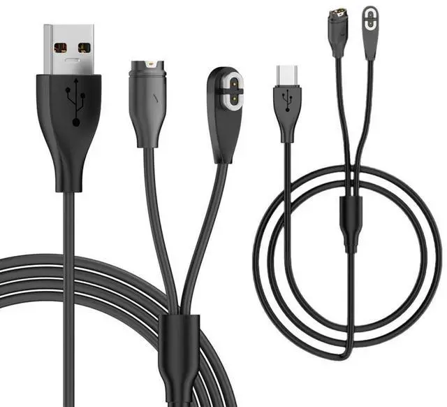 Main image of 2 Pack 2 in 1 USB Charging Cable, USB A/USB C to 2Pin/4Pin 5V1A Magnetic Charging Cable 3.28FT Compatible with Shokz Headphones and Garmin Watch