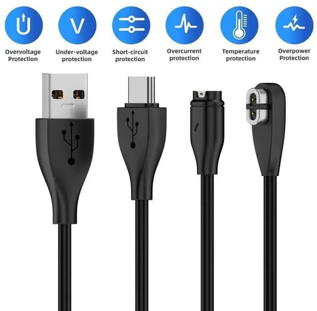 Alt view image 3 of 7 - 2 Pack 2 in 1 USB Charging Cable, USB A/USB C to 2Pin/4Pin 5V1A Magnetic Charging Cable 3.28FT Compatible with Shokz Headphones and Garmin Watch