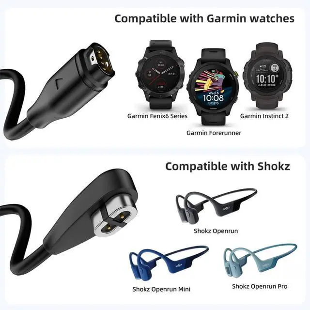 Alt view image 4 of 7 - 2 Pack 2 in 1 USB Charging Cable, USB A/USB C to 2Pin/4Pin 5V1A Magnetic Charging Cable 3.28FT Compatible with Shokz Headphones and Garmin Watch