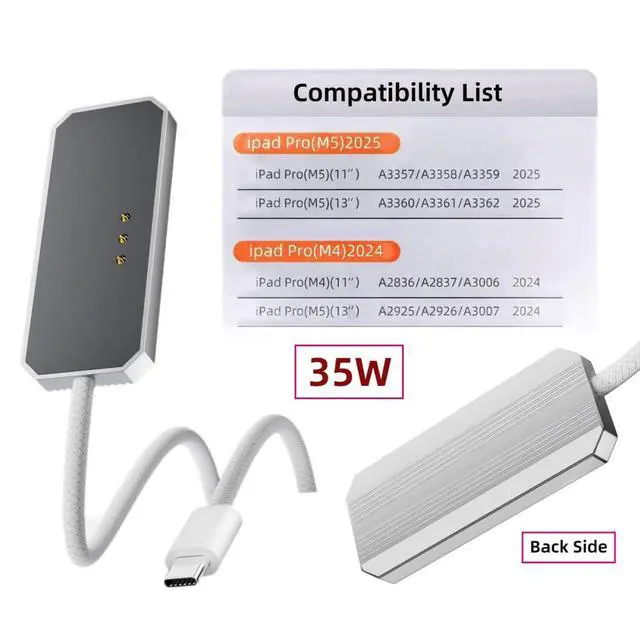 Alt view image 3 of 7 - 6.56FT USB C to 3Pin Magnetic 35W Charge Braided Cable Compatible with iPad Pro M4/M5 (2024-2025)