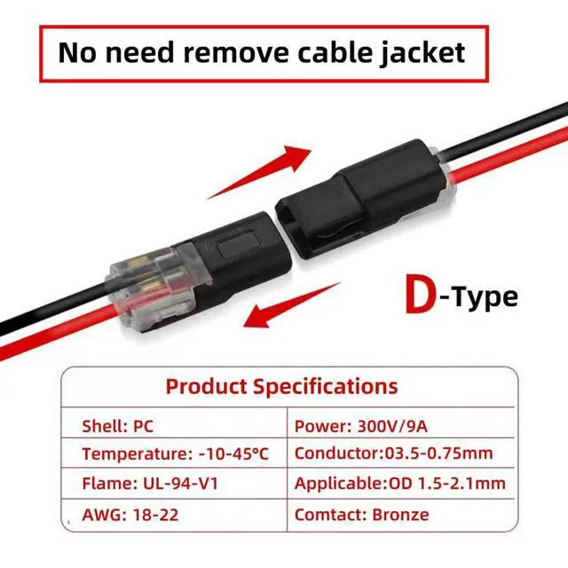 Alt view image 4 of 7 - 10 Pack Dual Wire Solderless Adapter,Tool-Free Solderless Cable Quick Extension Terminal Adapter for 18-22AWG LED Strip
