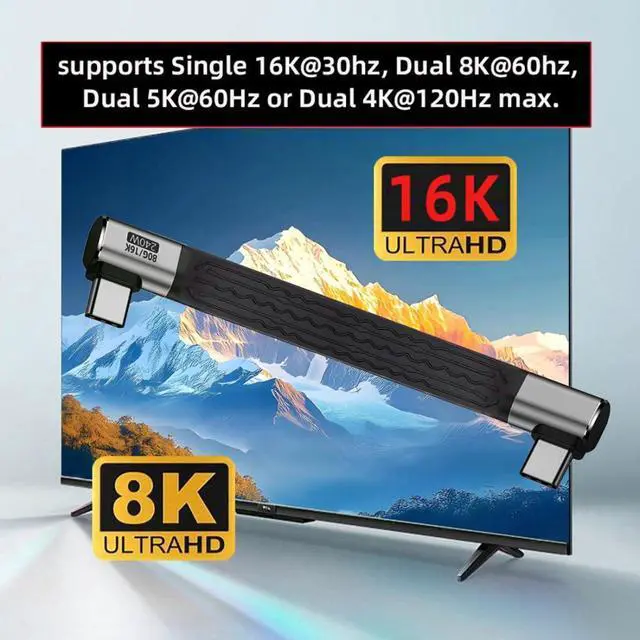 Alt view image 5 of 7 - 5.12 Inch USB C Short Flat Cable,Dual 90 Degree Angled Support PD 240W/80Gbps/16K@30Hz Video/OTG Compatible with Thunderbolt3/4