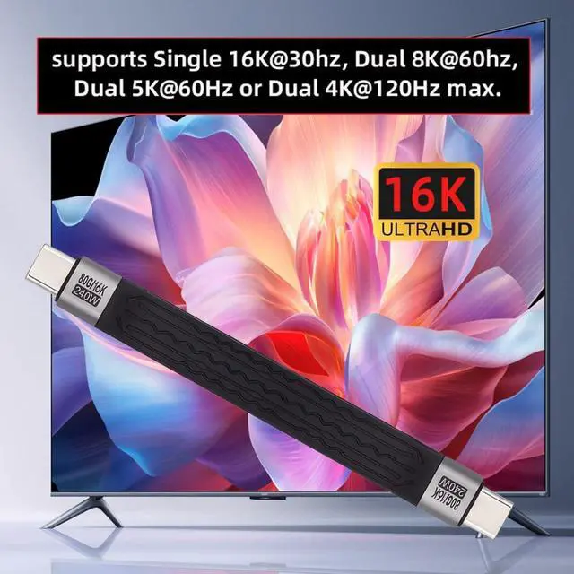 Alt view image 5 of 7 - 5.12 Inch USB C Short Flat Cable,Support PD 240W/80Gbps/16K@30Hz Video/OTG Compatible with Thunderbolt3/4 with USB C Coupler