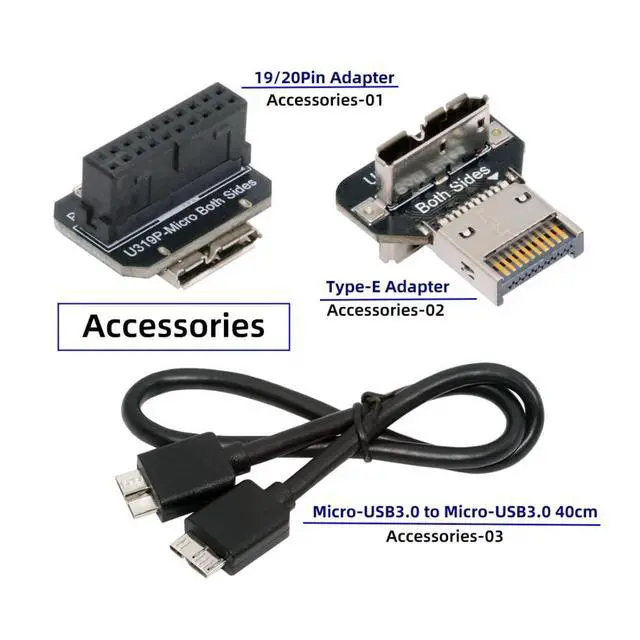 Alt view image 7 of 7 - Micro B 1 to 2 USB 3.0 19Pin Front Panel Header Port Multiplier Hub Adapter with USB 3.0 19Pin/USB 3.1 Type E to Micro B Adapter