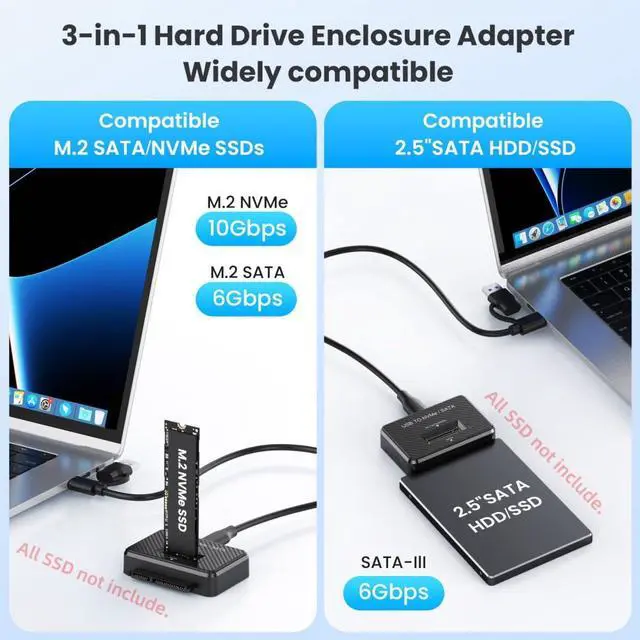 Alt view image 2 of 7 - 3 in 1 USB C to M.2 NVMe/SATA Hard Drive Docking Station for M.2 SATA NVMe SSD and 2.5" SATA SSD/HDD