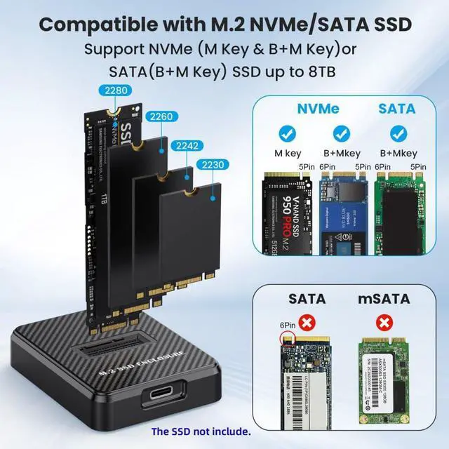 Alt view image 2 of 7 - M.2 NVME/SATA SSD Enclosure Reader,USB 3.0/3.2 Gen 2 10Gbps Desktop M.2 SSD Enclosure Adapter with RTL9210B Chipset