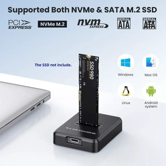 Alt view image 3 of 7 - M.2 NVME/SATA SSD Enclosure Reader,USB 3.0/3.2 Gen 2 10Gbps Desktop M.2 SSD Enclosure Adapter with RTL9210B Chipset