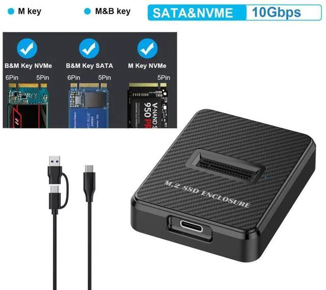 Alt view image 5 of 7 - M.2 NVME/SATA SSD Enclosure Reader,USB 3.0/3.2 Gen 2 10Gbps Desktop M.2 SSD Enclosure Adapter with RTL9210B Chipset