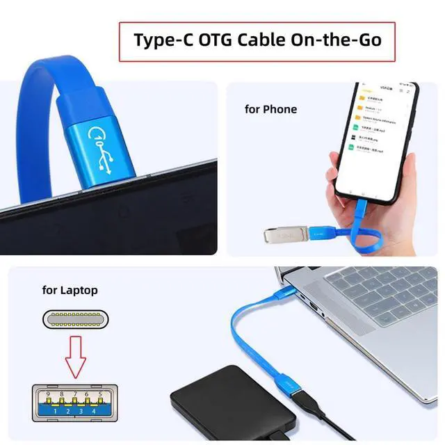 Alt view image 4 of 7 - USB C OTG Flat Cable, USB C Male to USB 3.0 Female One Way Transmission PD 15W Fast Charge 10Gbps Data Transfer Extension Cable 0.65FT/0.2M