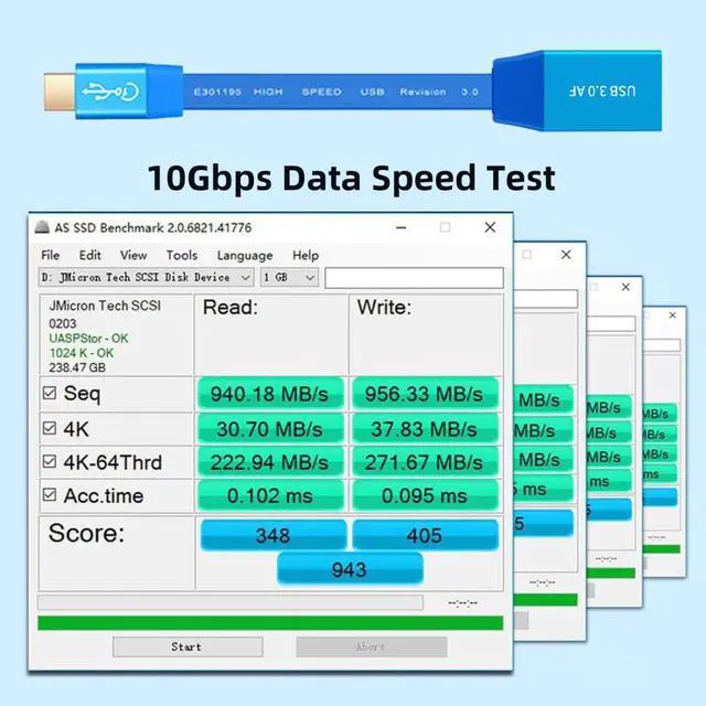 Alt view image 7 of 7 - USB C OTG Flat Cable, USB C Male to USB 3.0 Female One Way Transmission PD 15W Fast Charge 10Gbps Data Transfer Extension Cable 0.65FT/0.2M