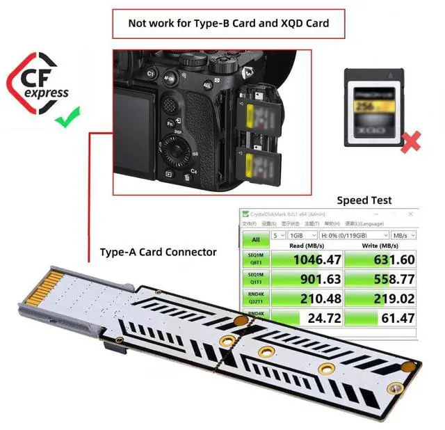 Alt view image 5 of 7 - M.2 NVME to CF Express Type A Hard Drive Converter Adapter for PCIe NVME 2230/2242/2260/2280 SSD